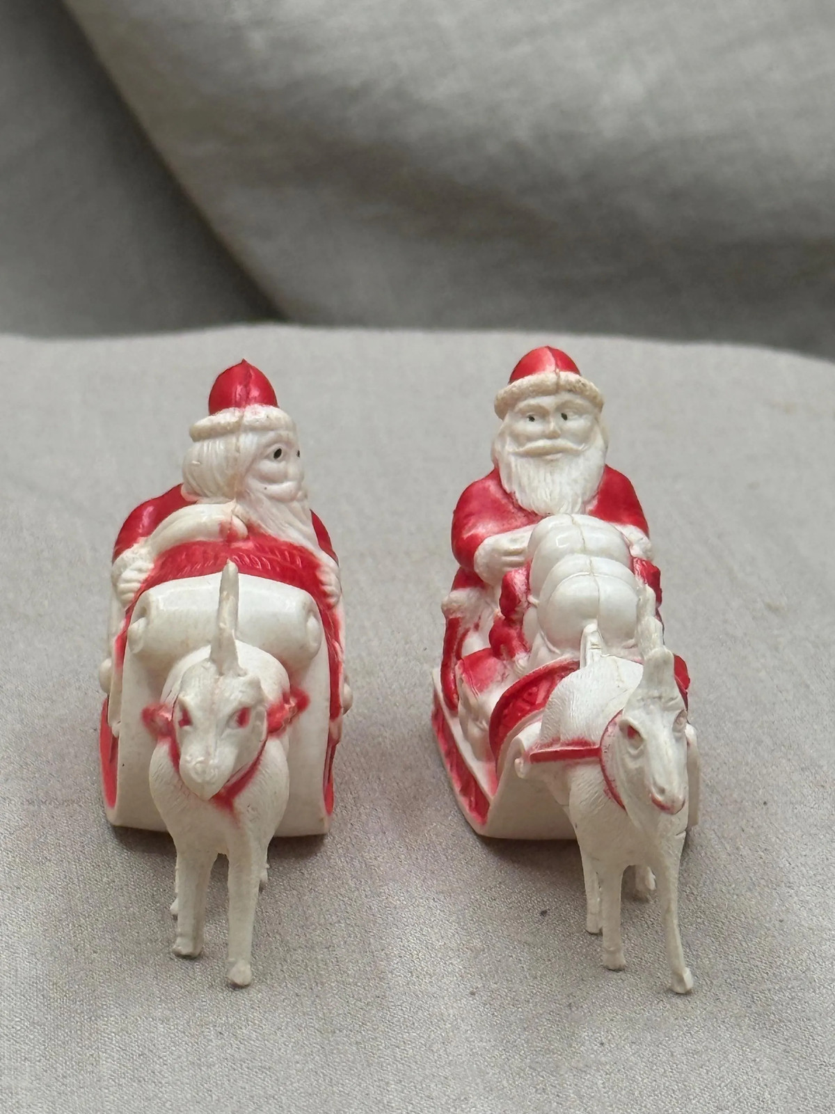 Pair Mid Century Hard Plastic Santa Sleigh Reindeer Cake Toppers Christmas Pair Mid Century Hard Plastic Santa Sleigh Reindeer Cake Toppers Christmas