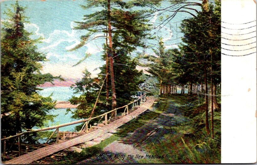 Vintage Postcard Boardwalk along the New Meadows River Maine ME 1911        S719