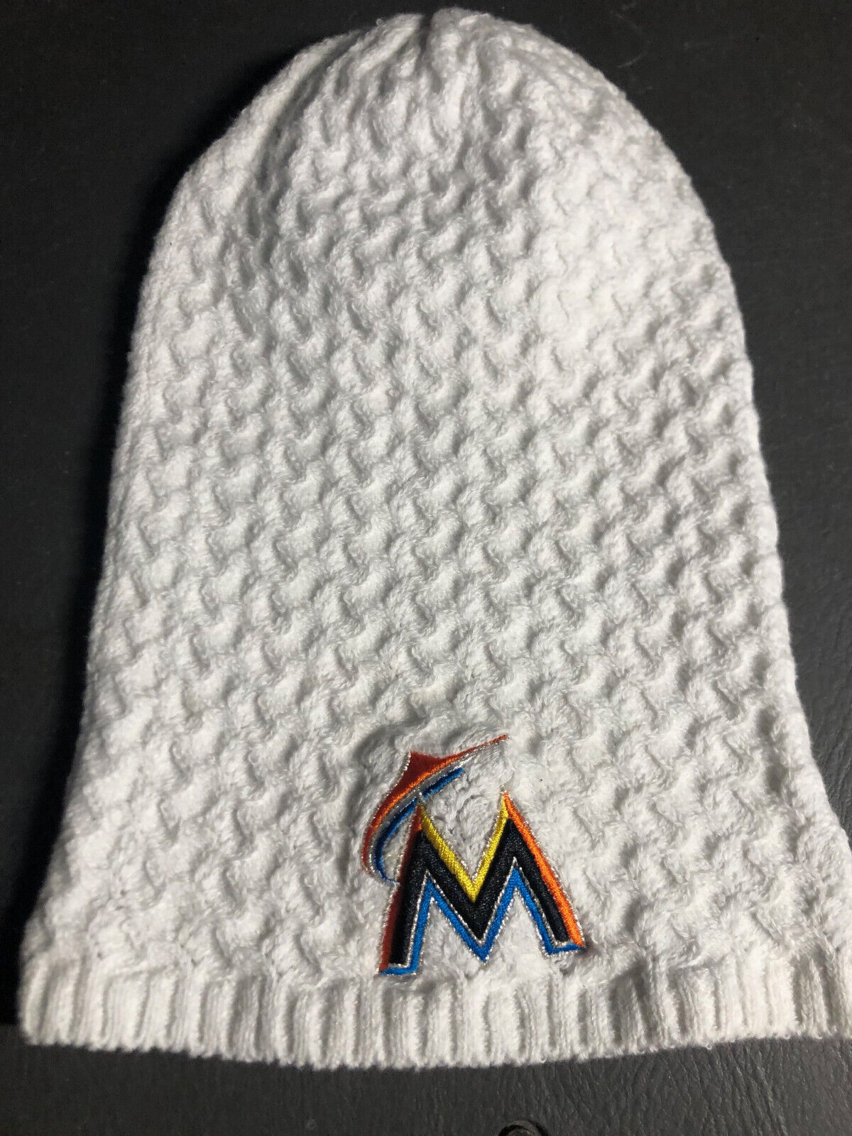 Miami Marlins MLB Women\'s Femme Frosted Long Braided Knit Beanie Hat Cap Ladies