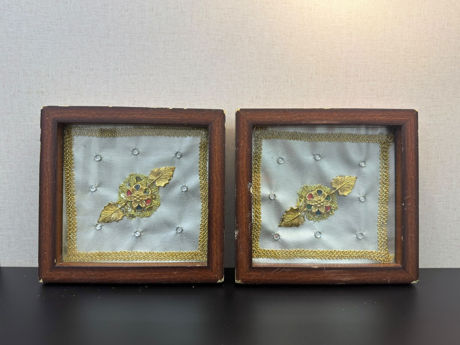 Pair Vintage Gold Jeweled Flower Tabletop Frames Office Desk Decor Pair Vintage Gold Jeweled Flower Tabletop Frames Office Desk Decor