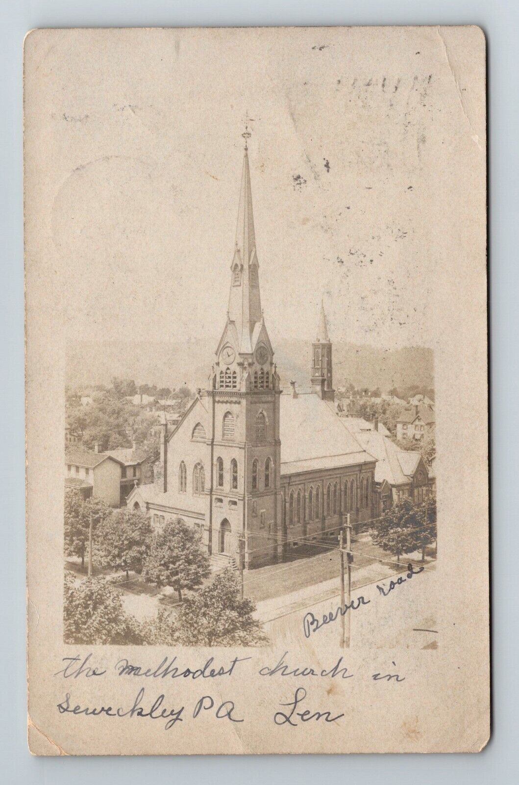 Sewickley PA-Pennsylvania, RPPC Methodist Church, c1905 Vintage Postcard