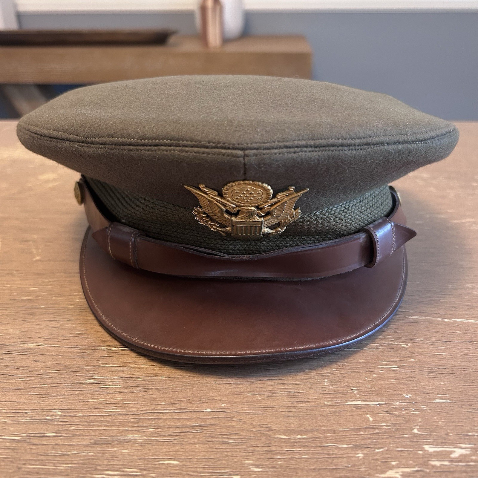 WWII Era US Army Air Corps USAAF Officer\'s Crushers Cap Hat WW2 Leather Visor