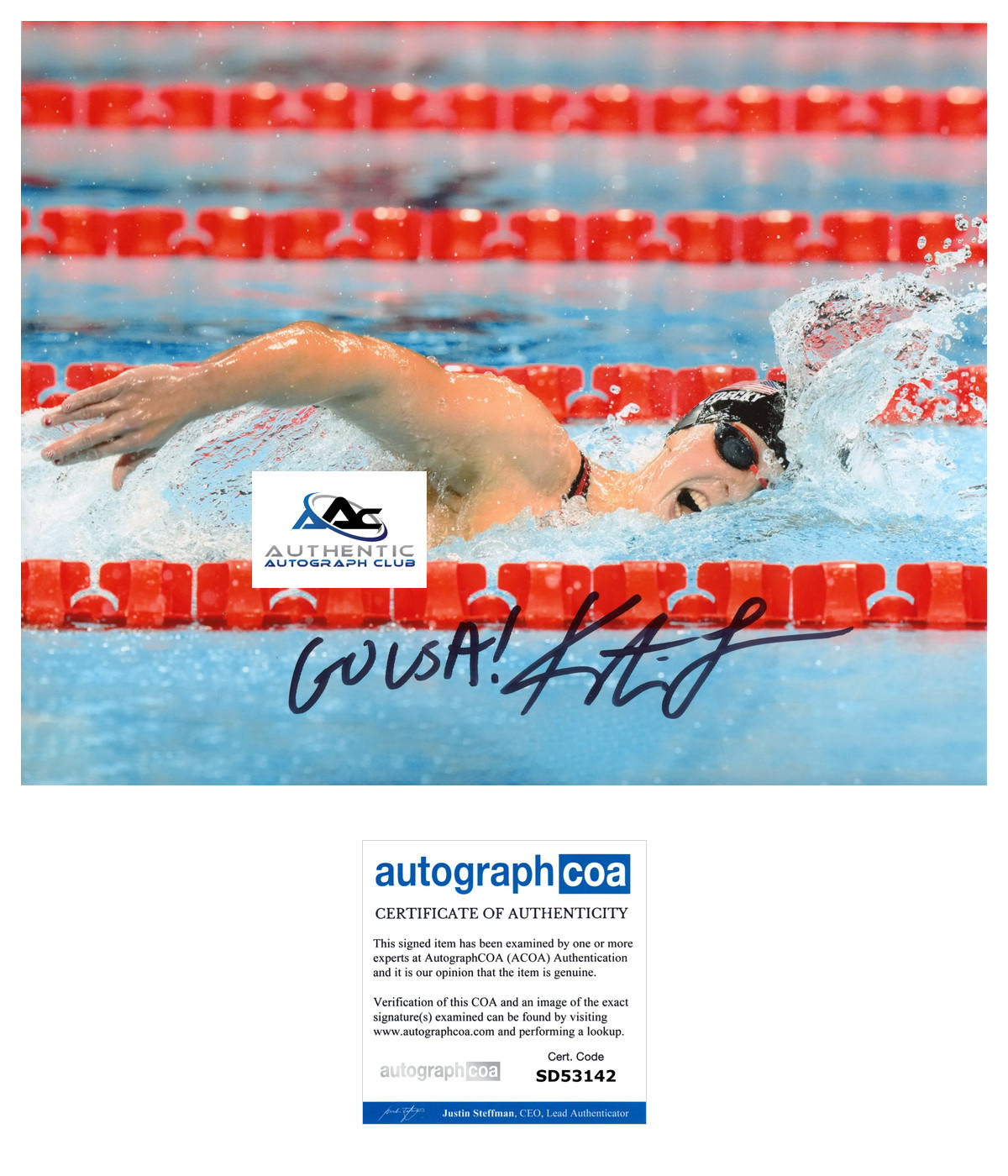 KATIE LEDECKY AUTOGRAPH SIGNED 8X10 PHOTO US WOMENS OLYMPIC SWIMMER ACOA KATIE LEDECKY AUTOGRAPH SIGNED 8X10 PHOTO US WOMENS OLYMPIC SWIMMER ACOA