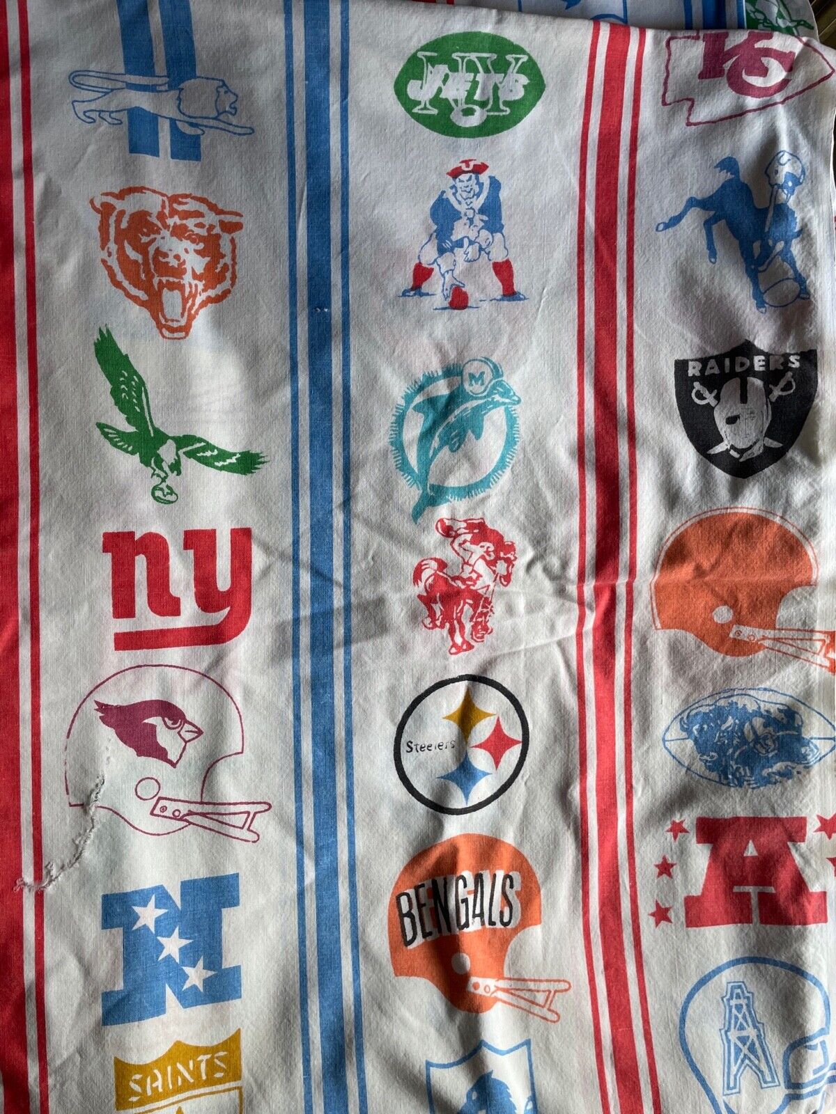 Vintage NFL Twin Bed Flatted Sheet 1970’s fabric RARE