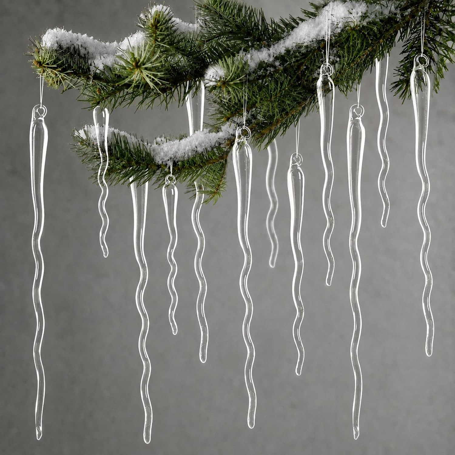 Large Handmade Glass Icicle Christmas Ornaments, Crystal Tree Decor, 12-Pc Large Handmade Glass Icicle Christmas Ornaments, Crystal Tree Decor, 12-Pc