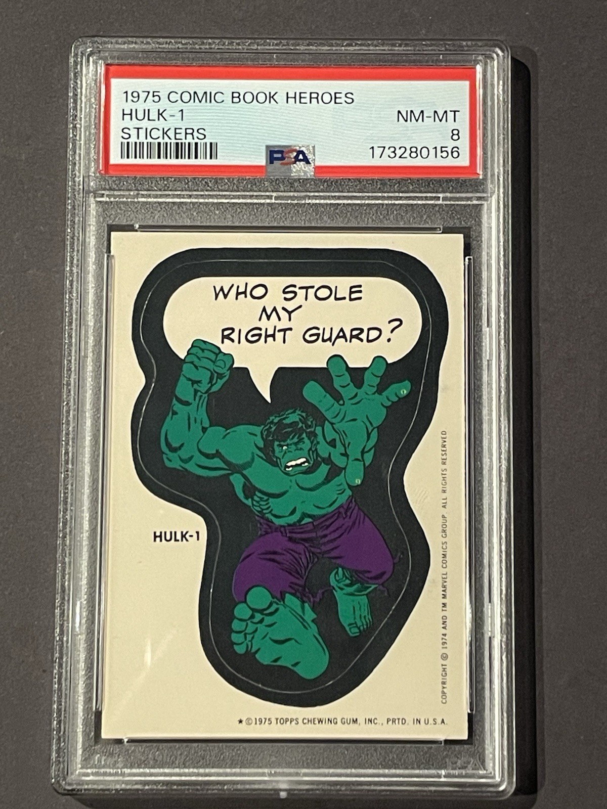 1975 Topps Marvel Comic Book Heroes Stickers Hulk-1 PSA 8 NM-MT 1st Edition 1975 Topps Marvel Comic Book Heroes Stickers Hulk-1 PSA 8 NM-MT 1st Edition