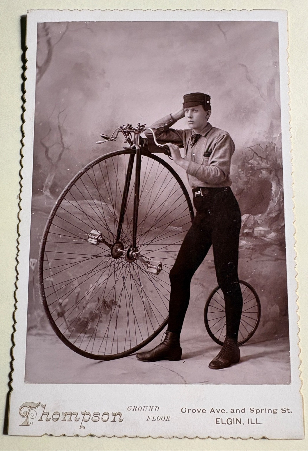 Cabinet Card image of Young Man on Penny-Farthing Bicycle