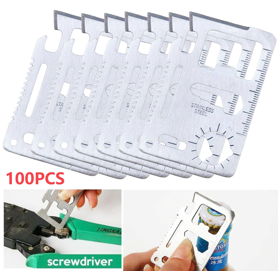 100X 11-in-1 Multi Tool Credit Card Wallet Knife Pocket Survival Camping US Ship