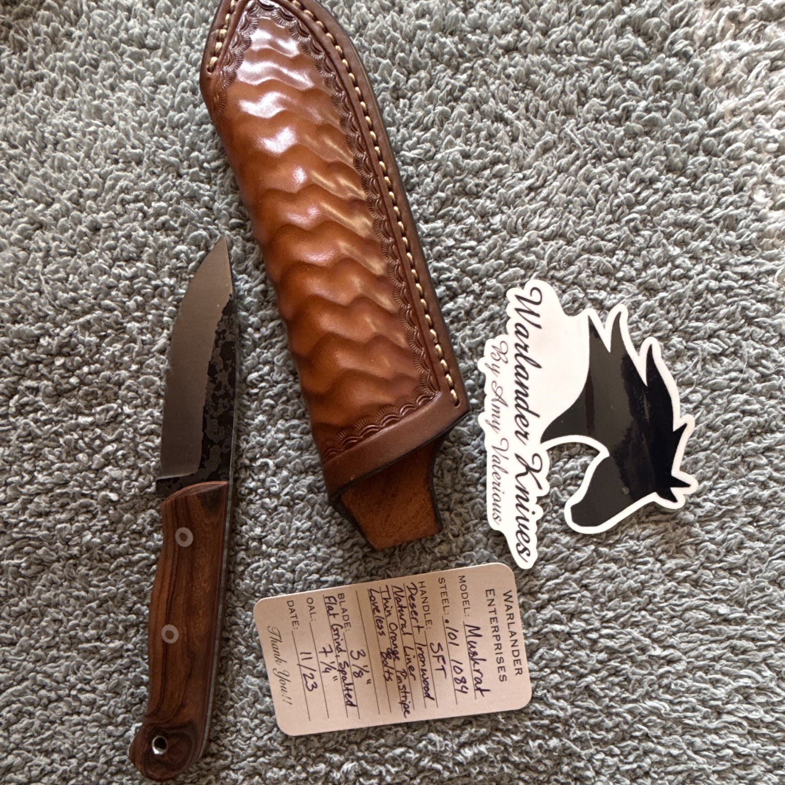Warlander Knives by Amy Valerius Handmade Carbon Steel Hunting Knife + Sheath