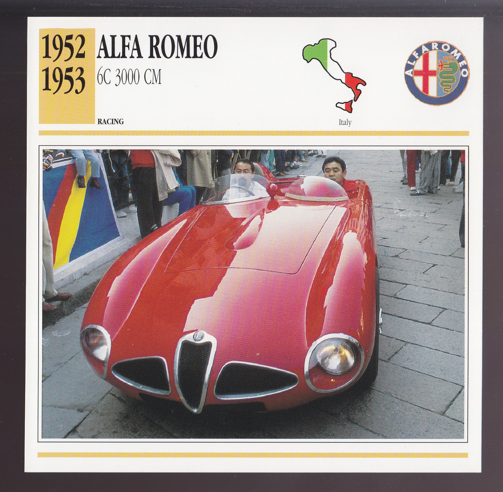 1952-1953 Alfa Romeo 6C 3000 CM Italian Car Photo Spec Sheet Info ATLAS CARD