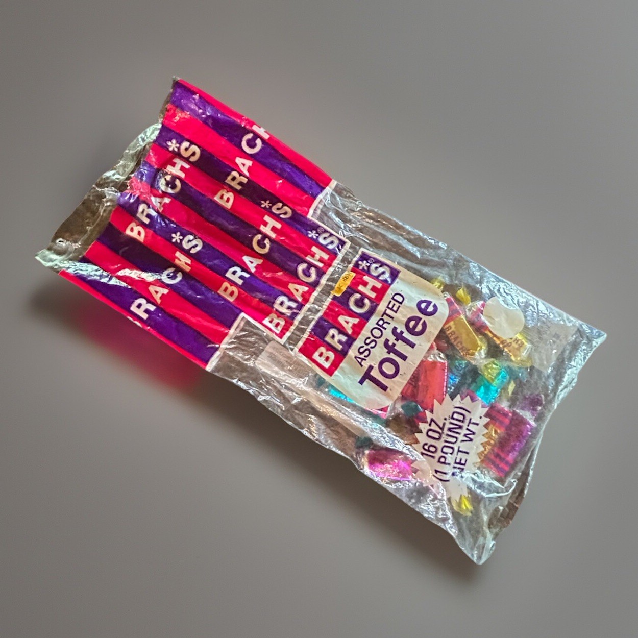 1970\'s Vintage BRACH\'S TOFFEE Candy Bag w/ Original Foil Wrapped Toffee Pieces