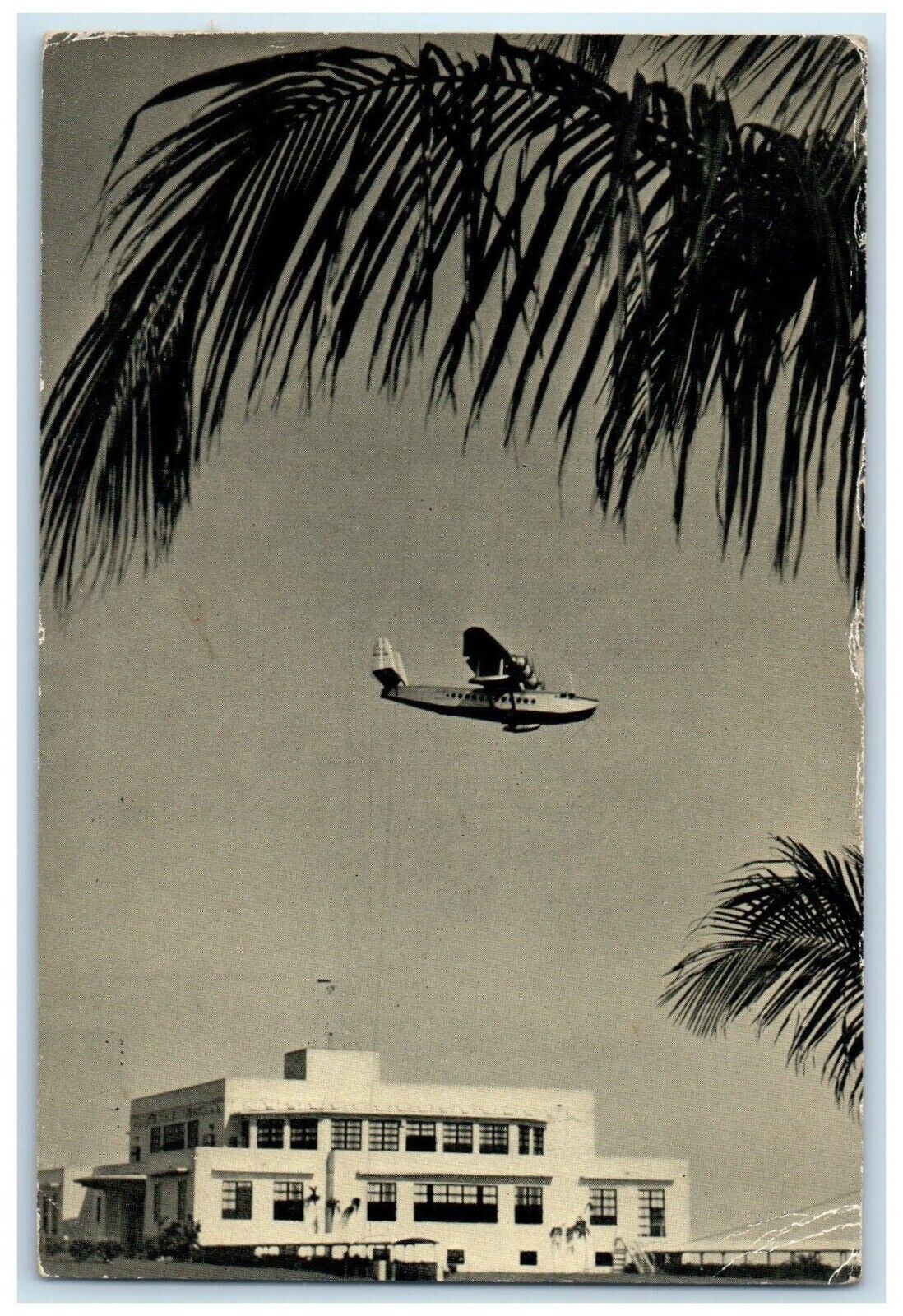 1936 Aerial Gateway America\'s World\'s Largest Marine Airport Miami FL Postcard