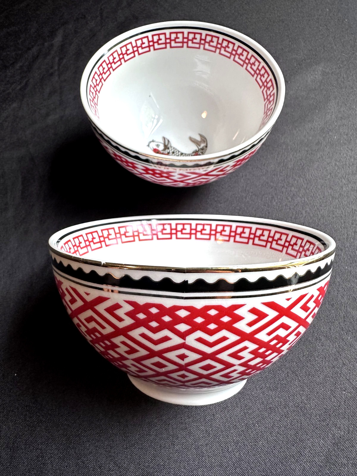 2 Porcelain Koi Fish Bowls World Market Elegant Shimmering White Red Gold 2 Porcelain Koi Fish Bowls World Market Elegant Shimmering White Red Gold
