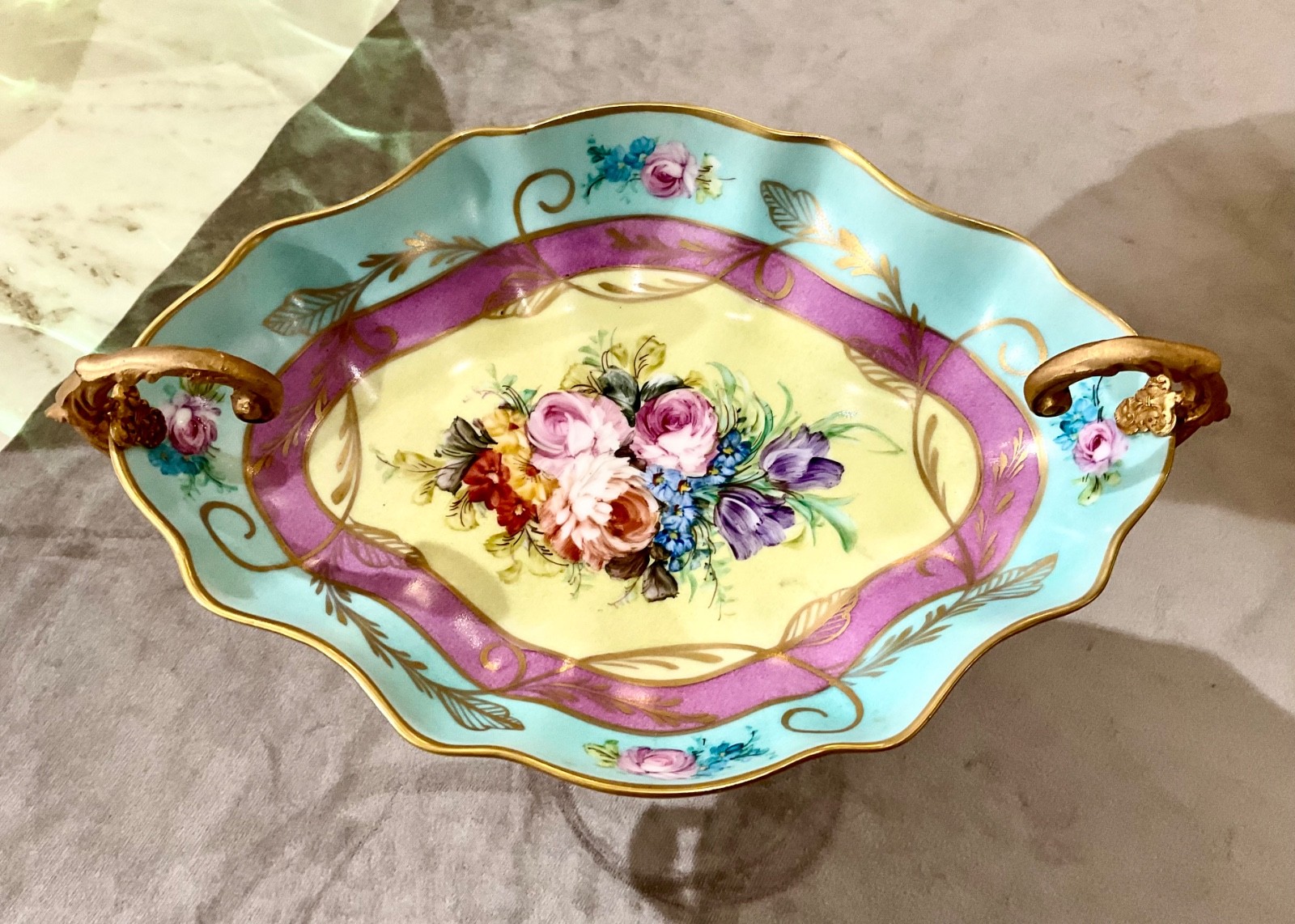 Limoges France Porcelain Compote Bowl Gilt Bronze Ormolu Mounts Hand Painted 10 Limoges France Porcelain Compote Bowl Gilt Bronze Ormolu Mounts Hand Painted 10