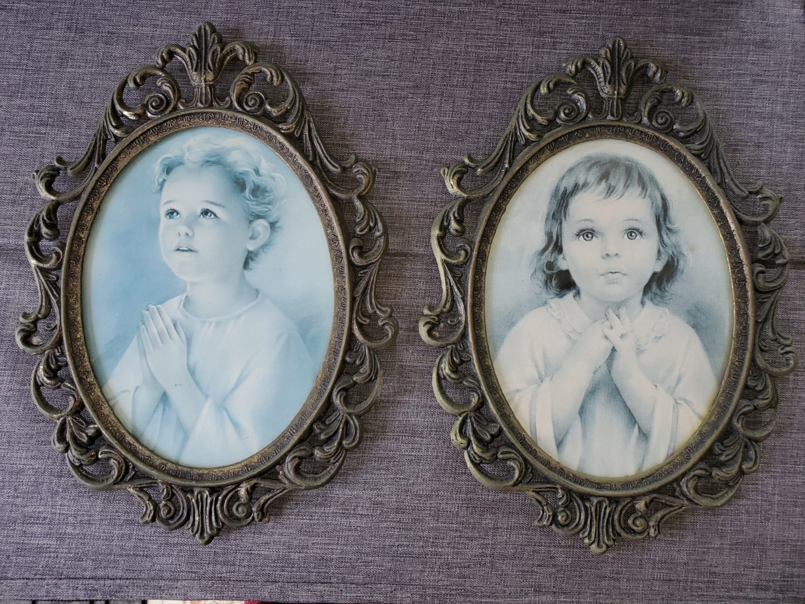 Vintage Praying Children Ornate Metal Frame Vintage Praying Children Ornate Metal Frame