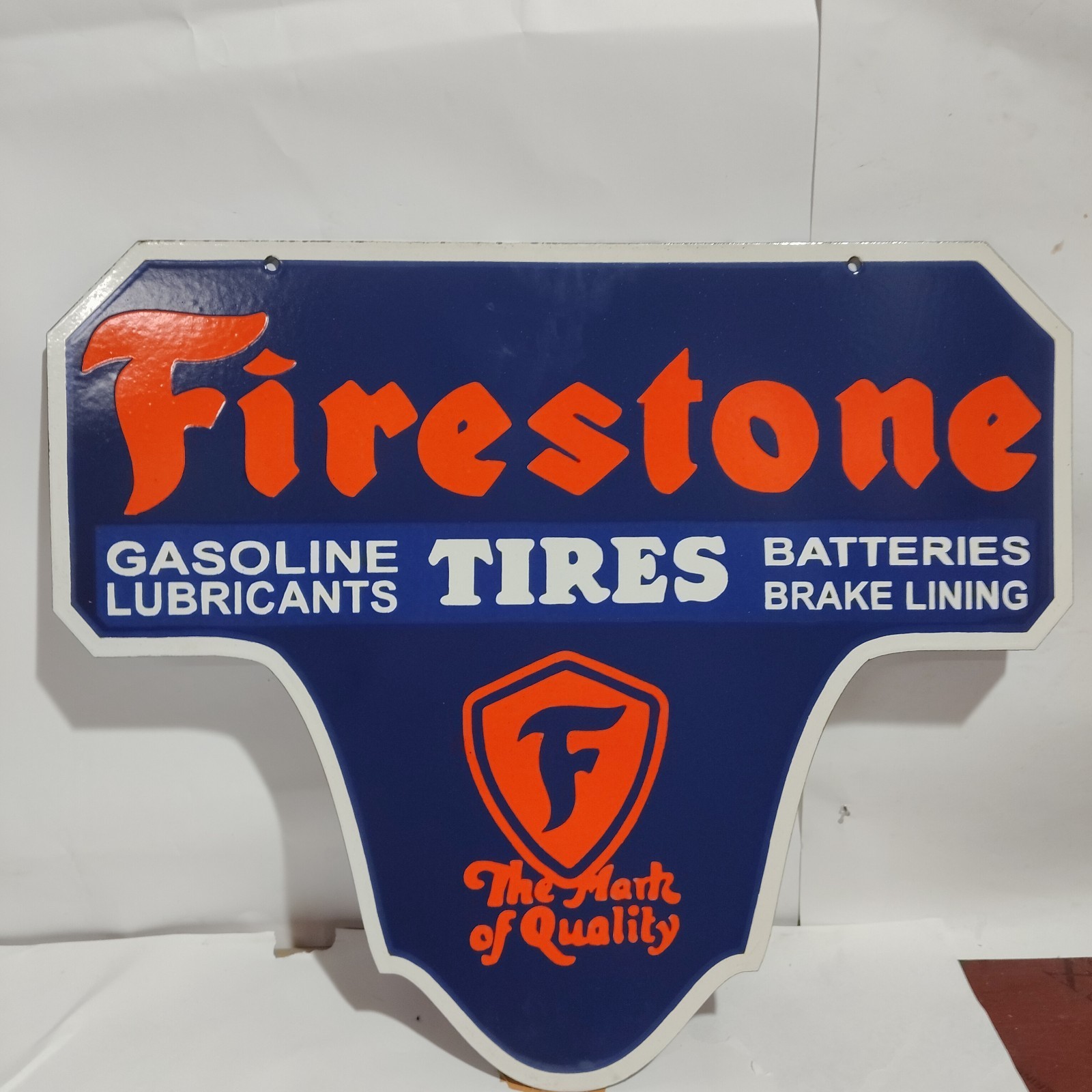 Firestone Tires Porcelain Enamel Sign 24 x 20 Inches 2 Sides