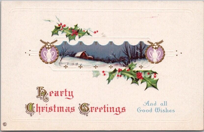 Vintage 1910s CHRISTMAS Embossed Postcard Winter Scene / STECHER 334C Unused