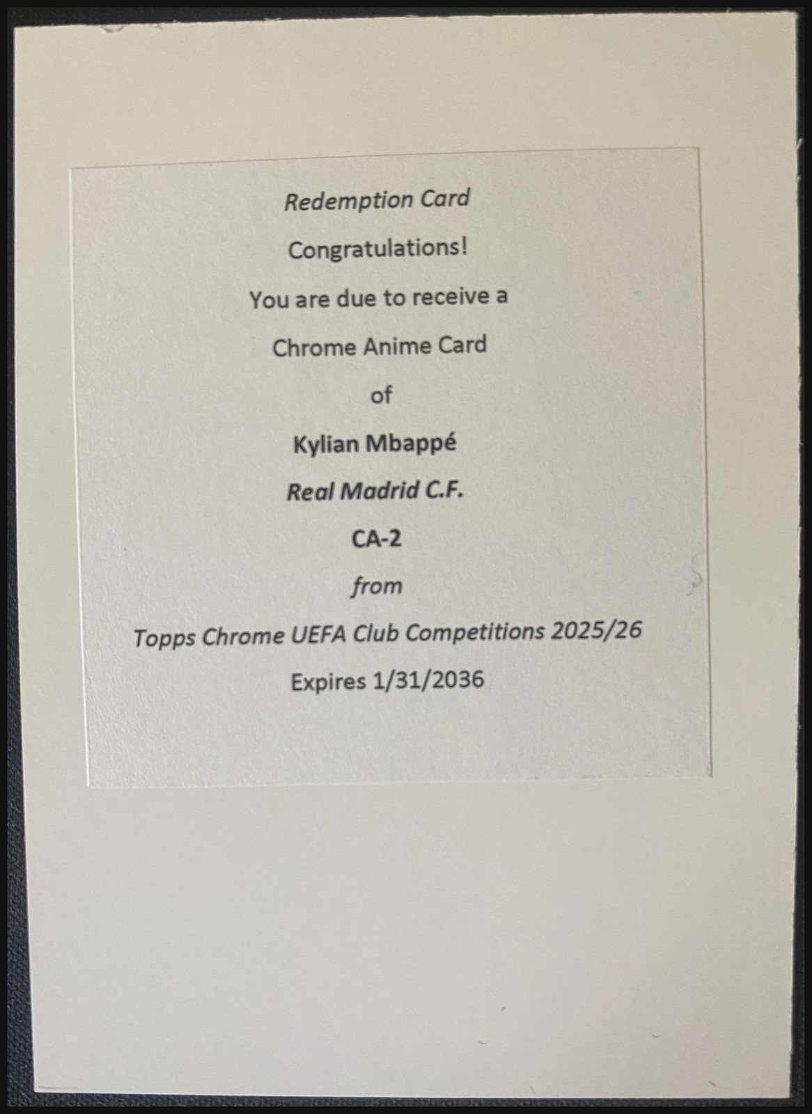 KYLIAN MBAPPE - 2025/26 Topps Chrome UEFA Chrome Anime Redemption #CA-2 KYLIAN MBAPPE - 2025/26 Topps Chrome UEFA Chrome Anime Redemption #CA-2