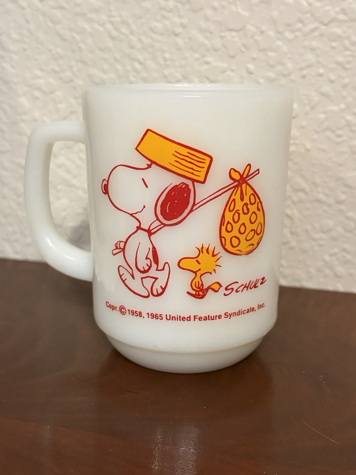 Vintage 1965 Peanuts Snoopy Come Home Fire King Anchor Hocking Milk Mug Glass Vintage 1965 Peanuts Snoopy Come Home Fire King Anchor Hocking Milk Mug Glass