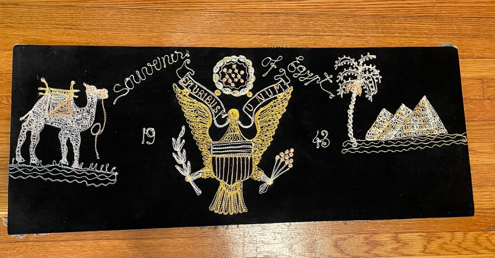 WWII 1943 Souvenir of Egypt U.S. Navy Hand Made Embroidered Fringed Art Rare