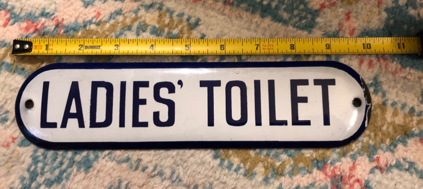 Vintage Ladies Bath Rest Room Porcelain Gas Oil Station Store Toilet Sign Used Vintage Ladies Bath Rest Room Porcelain Gas Oil Station Store Toilet Sign Used