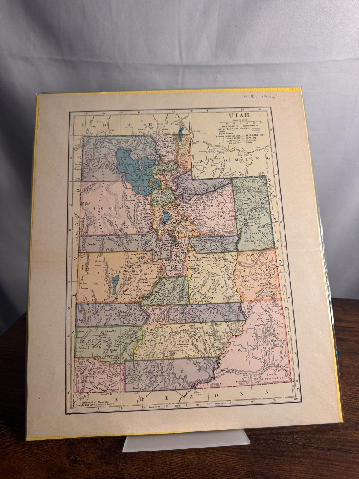 1906 Utah Map C.S. Hammond Antique Atlas Page Vintage Cartography