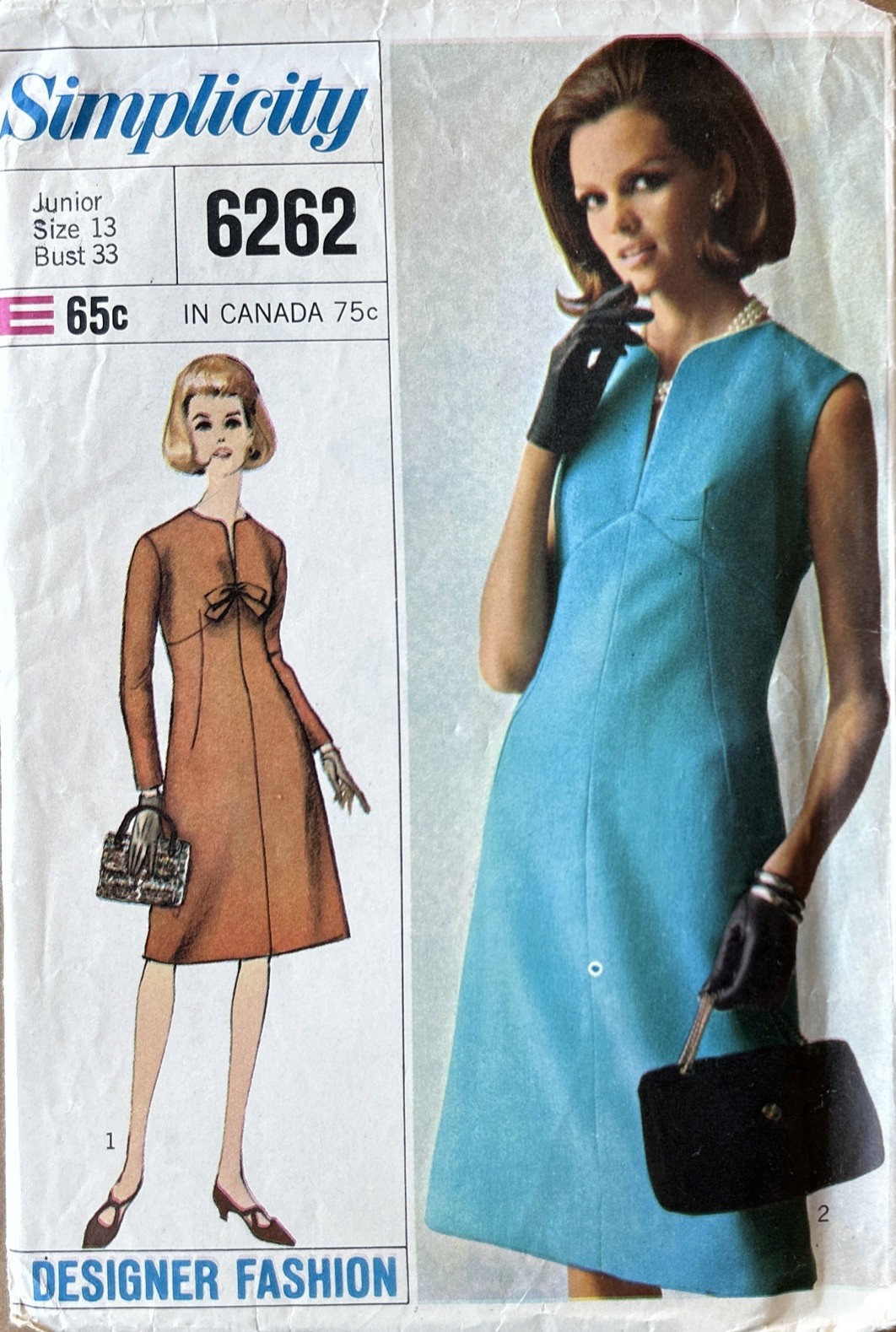 Lovely Vtg 1965 Sewing DRESS Pattern SIMPLICITY 6262- Sz 13 Jr CUT COMPLETE Lovely Vtg 1965 Sewing DRESS Pattern SIMPLICITY 6262- Sz 13 Jr CUT COMPLETE