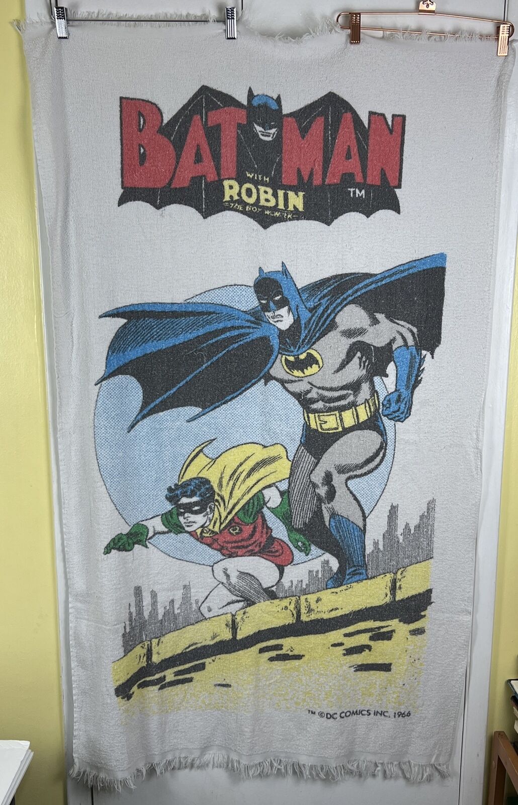 Batman With Robin The Boy Wonder Vintage Towel DC Comics Inc. 1966 VTG 54” X 32”