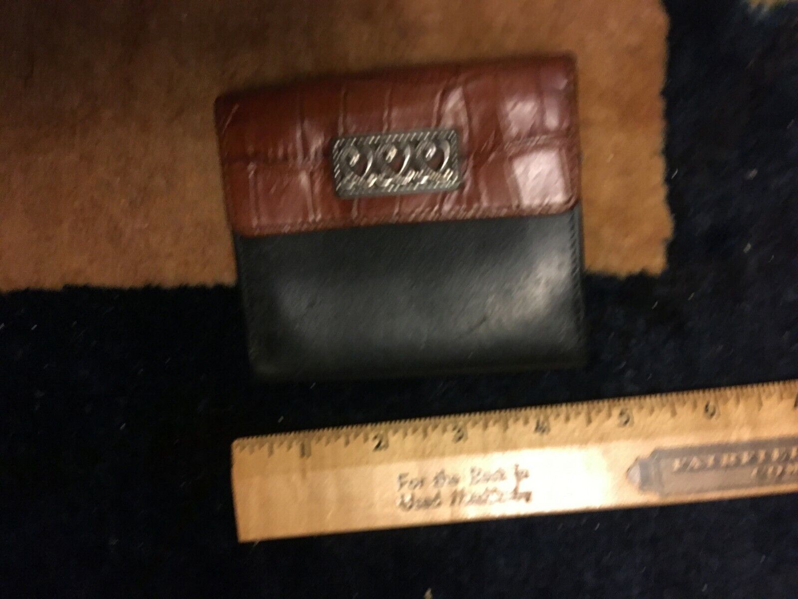 Vintage Brighton Brown & Black leather Kisslock Snap Bi-ford Wallet Card Holder
