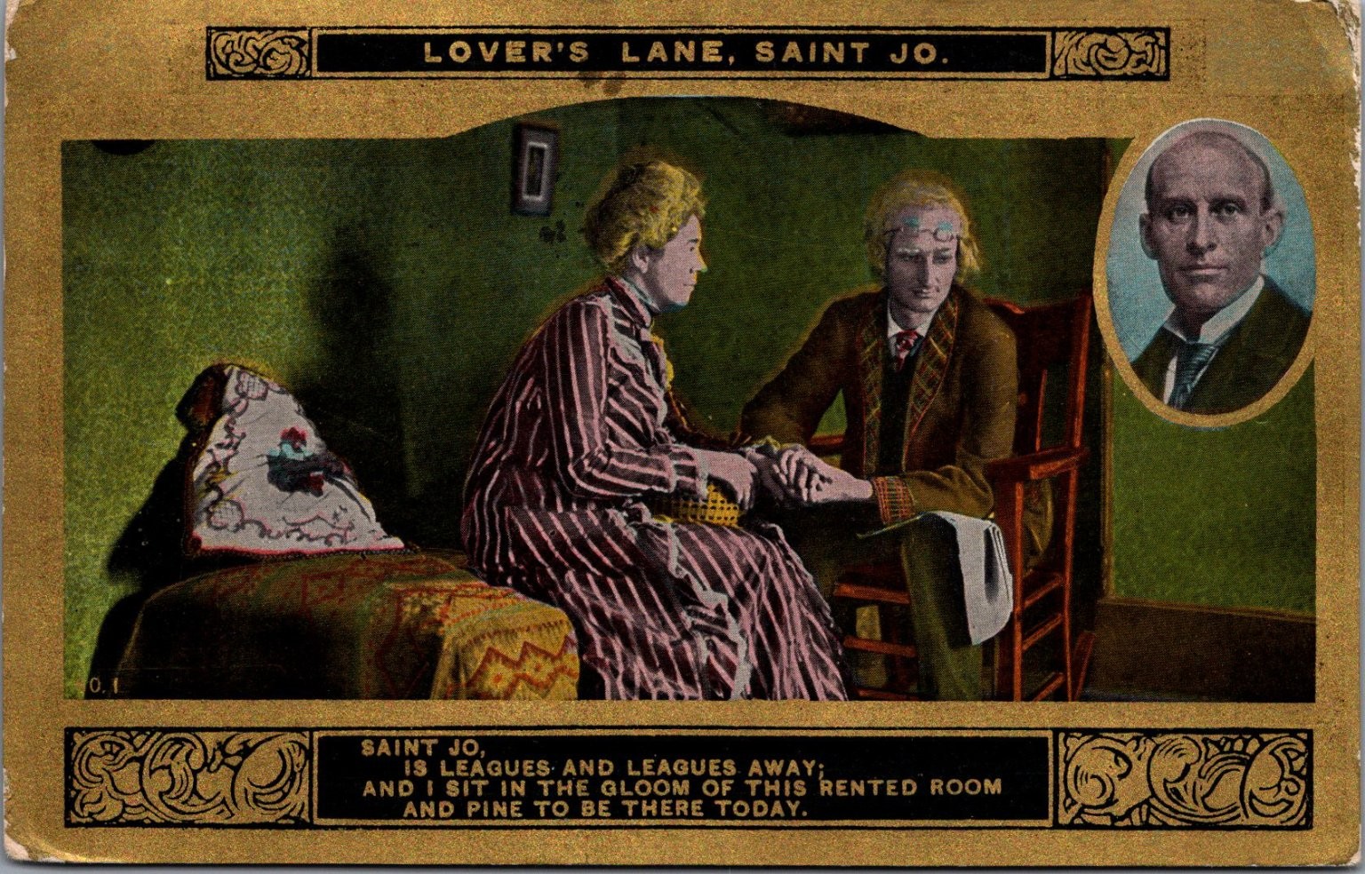 1912 Lover\'s Lane Saint Jo MO Postcard Poem Vaudeville Moving Pictures