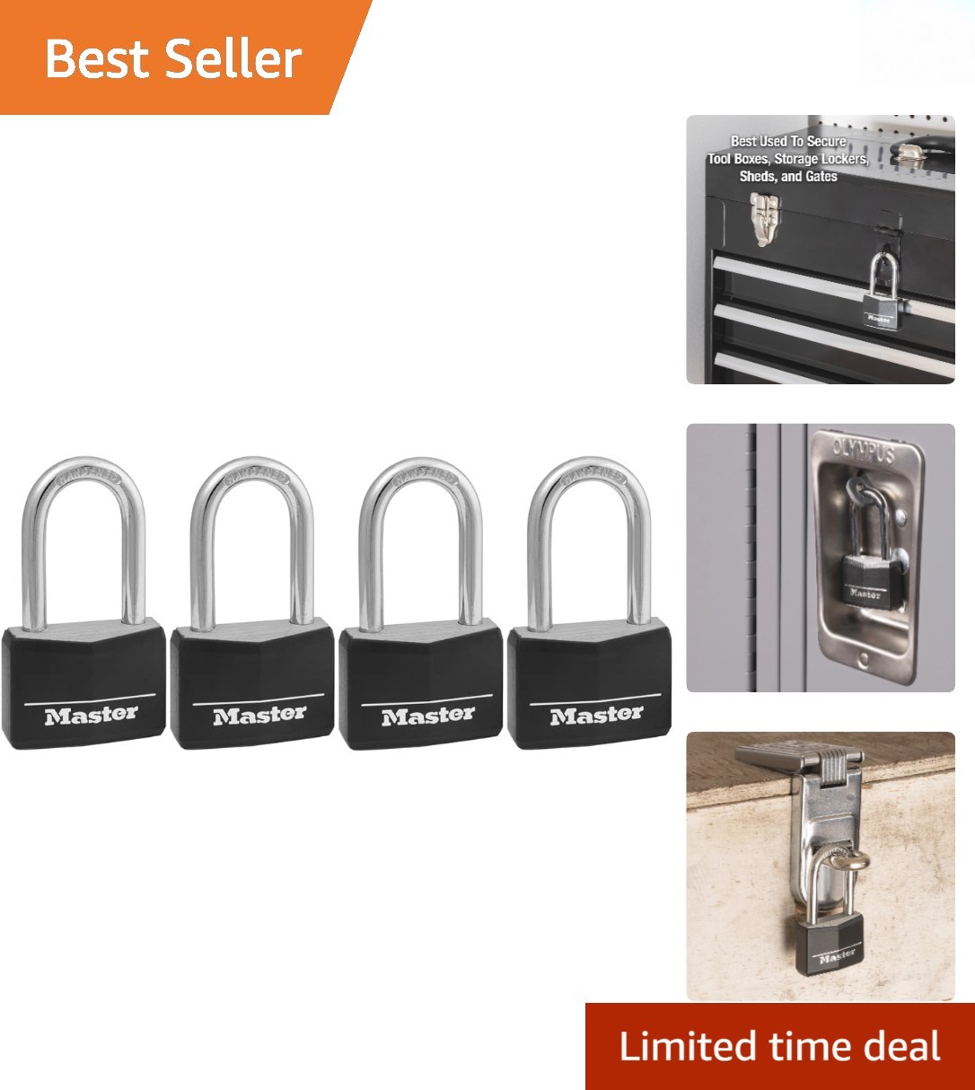 4 Pack Corrosion-Resistant Padlocks with Hardened Steel Shackles for Safety