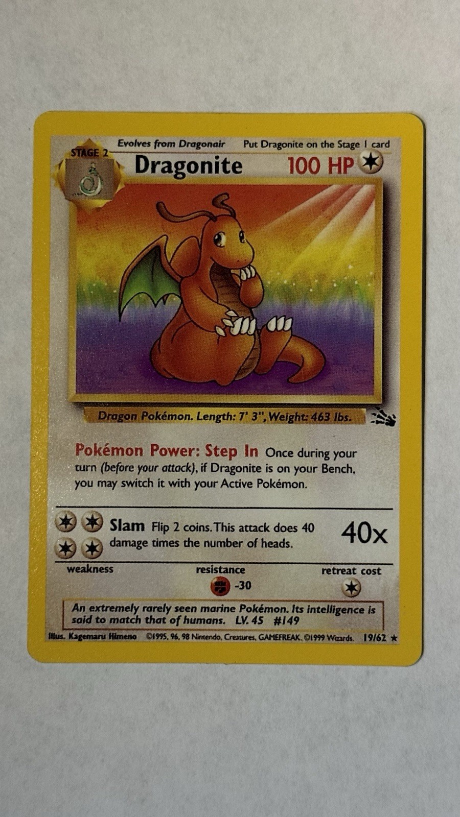 Dragonite 19/62 Fossil Regular Rare  1999