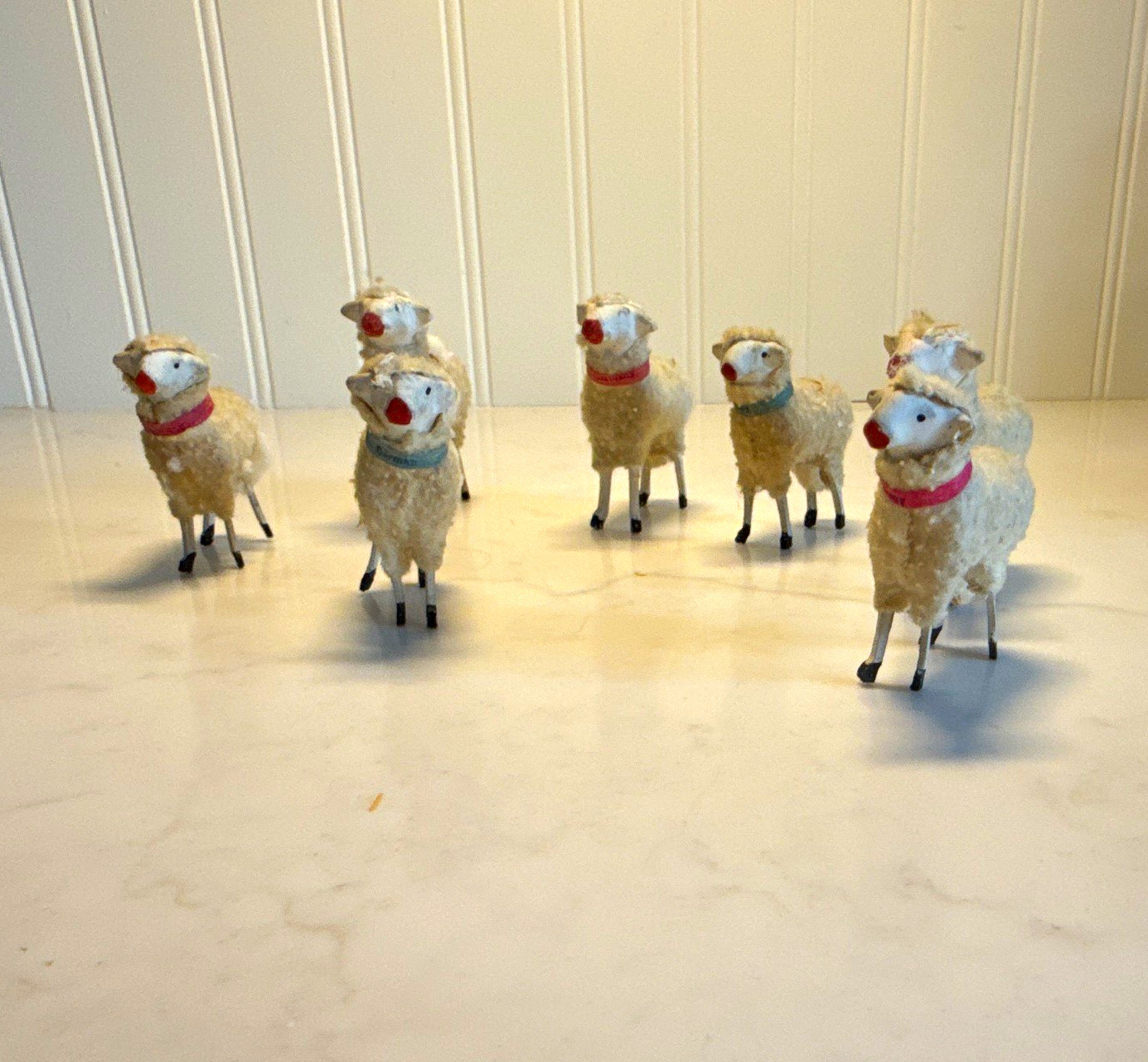 Set of 7 German Putz sheep. Vintage Christmas Set of 7 German Putz sheep. Vintage Christmas