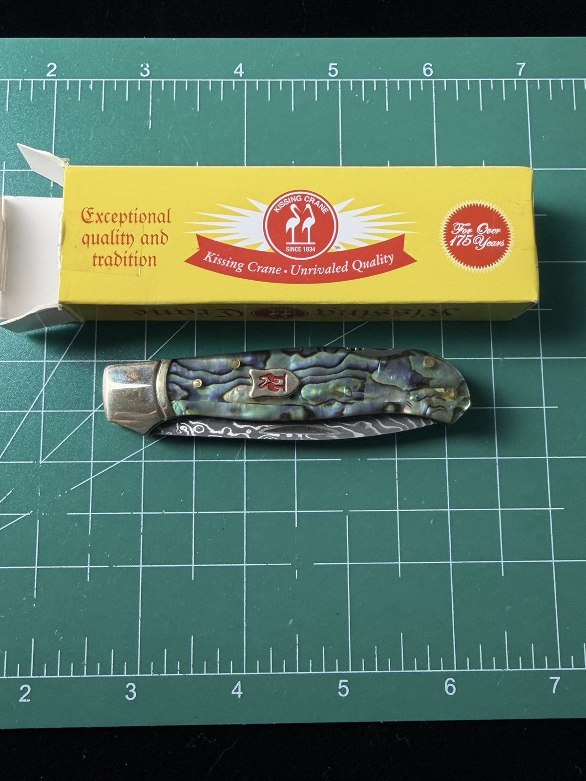 Rare Kissing Crane KC5200 Vintage Pocket Lockback Knife Abalone Damascus Blade Rare Kissing Crane KC5200 Vintage Pocket Lockback Knife Abalone Damascus Blade