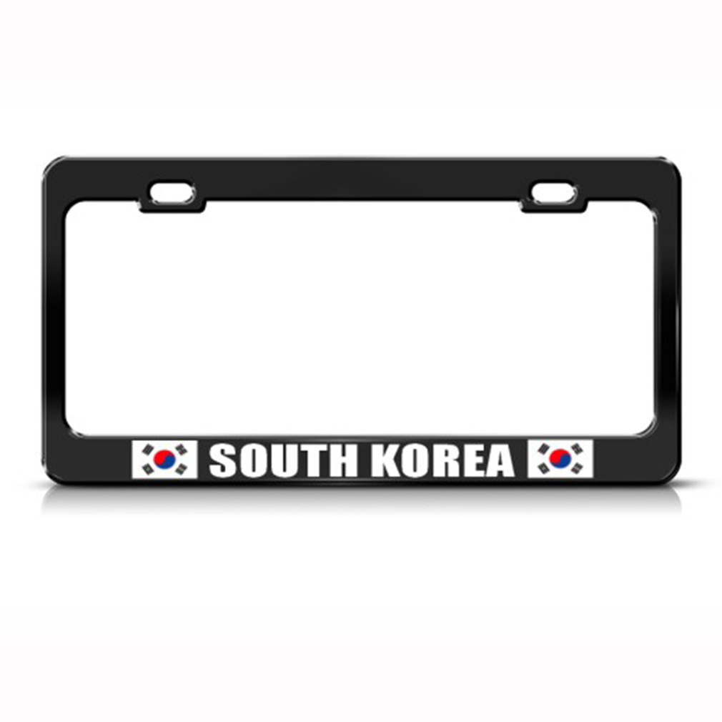 South Korea Flag Black Country Steel Metal License Plate Frame