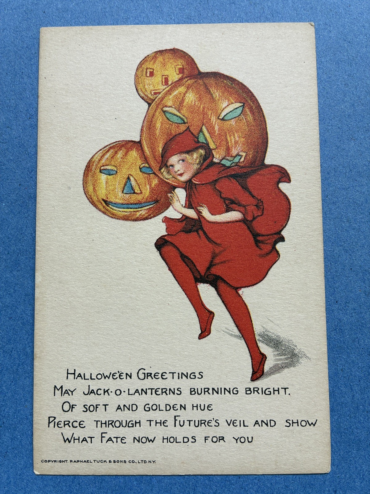 Rare Vtg Tuck Schmucker Halloween Postcard Ser 100 Dancing Elf with JOLs UNUSED