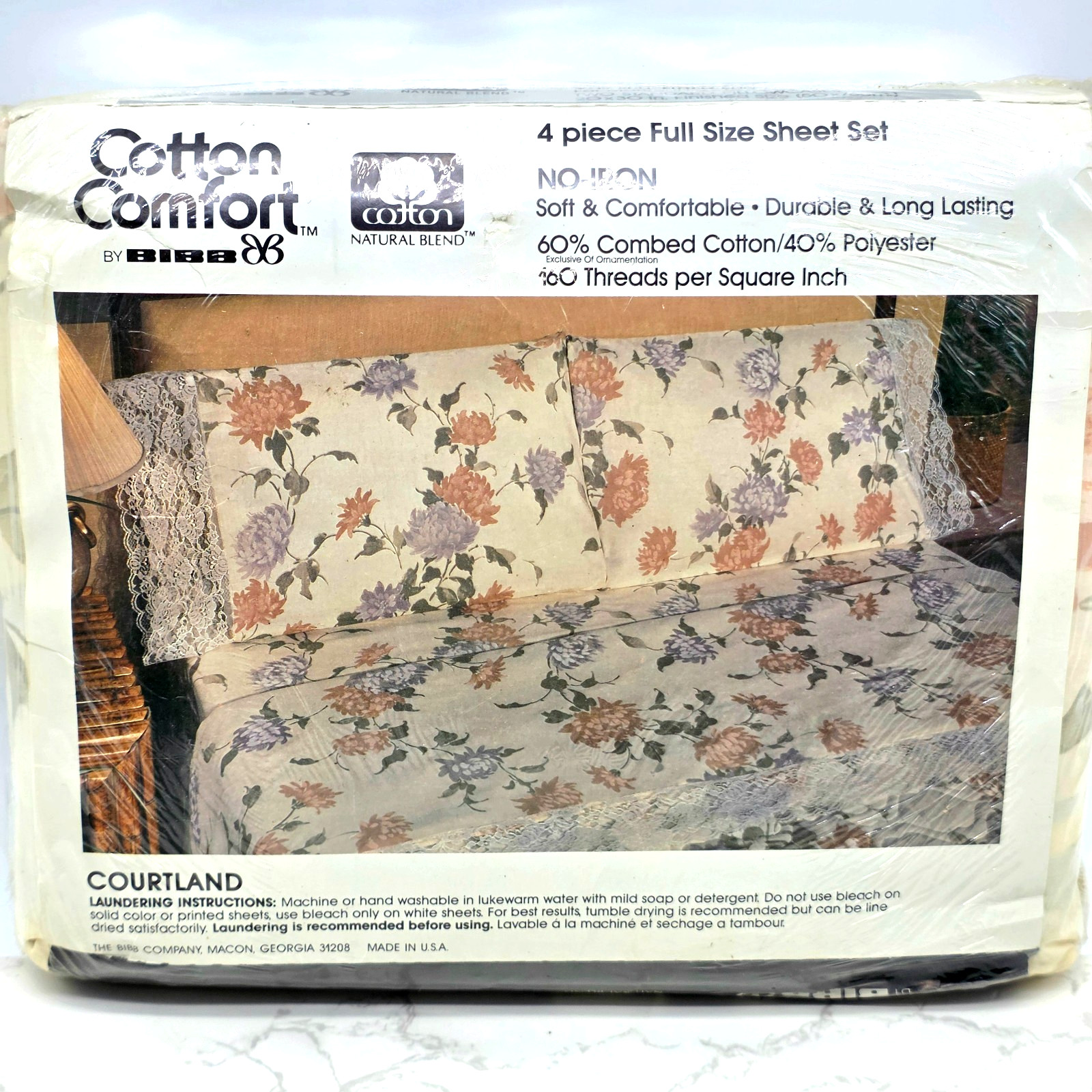 Vintage Cotton Comfort By BIBB Sheet Set 4pc Full Floral Combed Cotton Blend NEW Vintage Cotton Comfort By BIBB Sheet Set 4pc Full Floral Combed Cotton Blend NEW