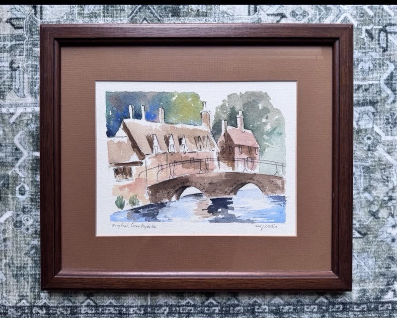 Vintage Wood Framed Original Watercolor English Countryside Painting