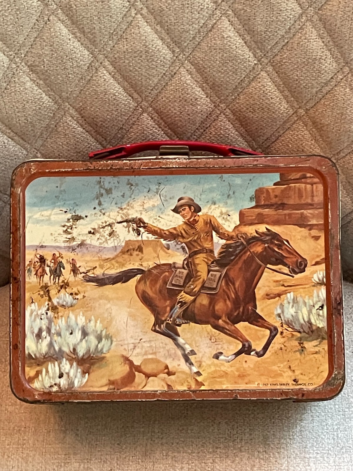 RARE VINTAGE 1963 KING-SEELEY THERMOS WESTERN COWBOW PONY EXPRESS METAL LUNCHBOX RARE VINTAGE 1963 KING-SEELEY THERMOS WESTERN COWBOW PONY EXPRESS METAL LUNCHBOX