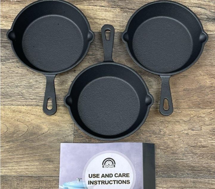 New Edging Casting Mini Cast Iron Skillet Set of 3 4.7 Inch Pre-Season New Edging Casting Mini Cast Iron Skillet Set of 3 4.7 Inch Pre-Season