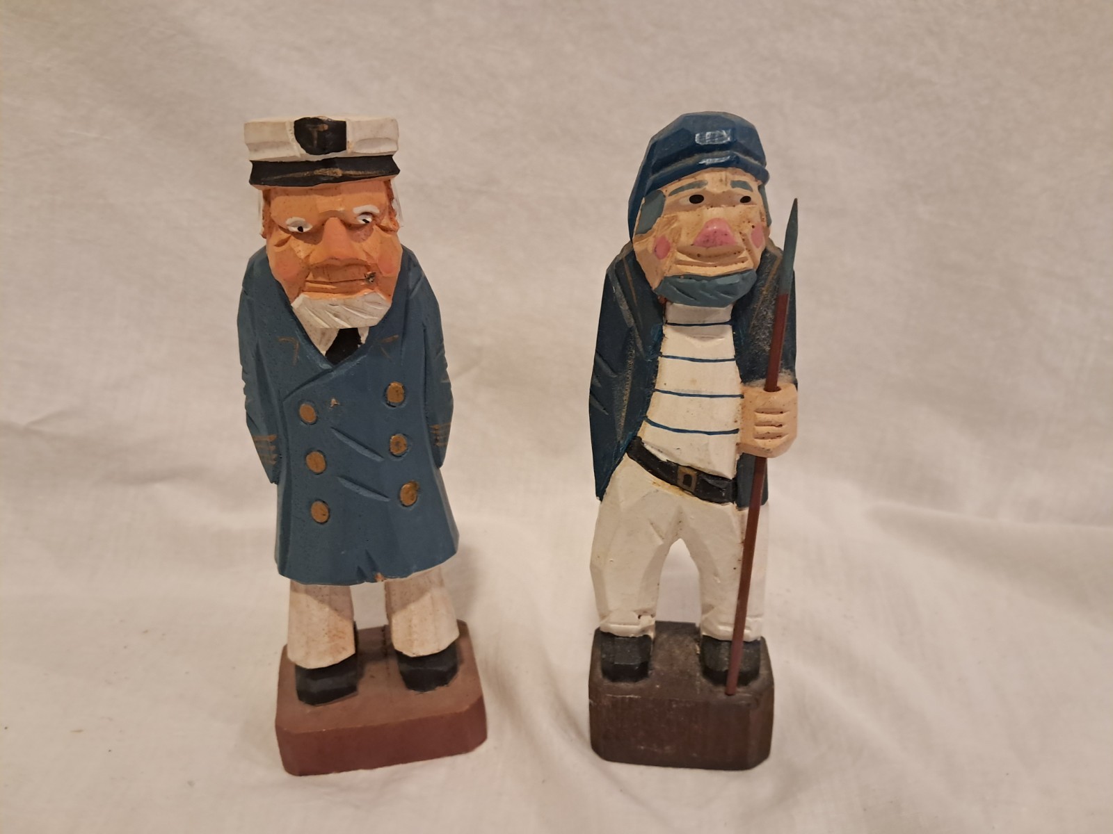 Vintage Hand Carved Wooden Fishermen Captain Sailor Nautical Figures Folk Art