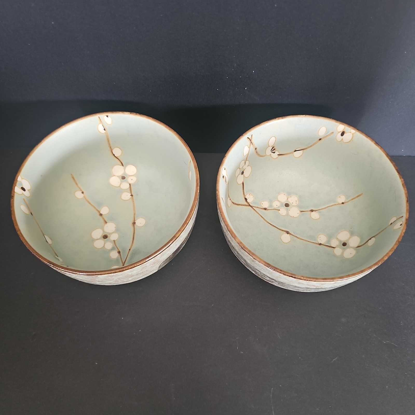 Kafuh Cherry Blossom All Purpose Bowls Set of 2 Japan Blue Stoneware 5 1/8 In. 