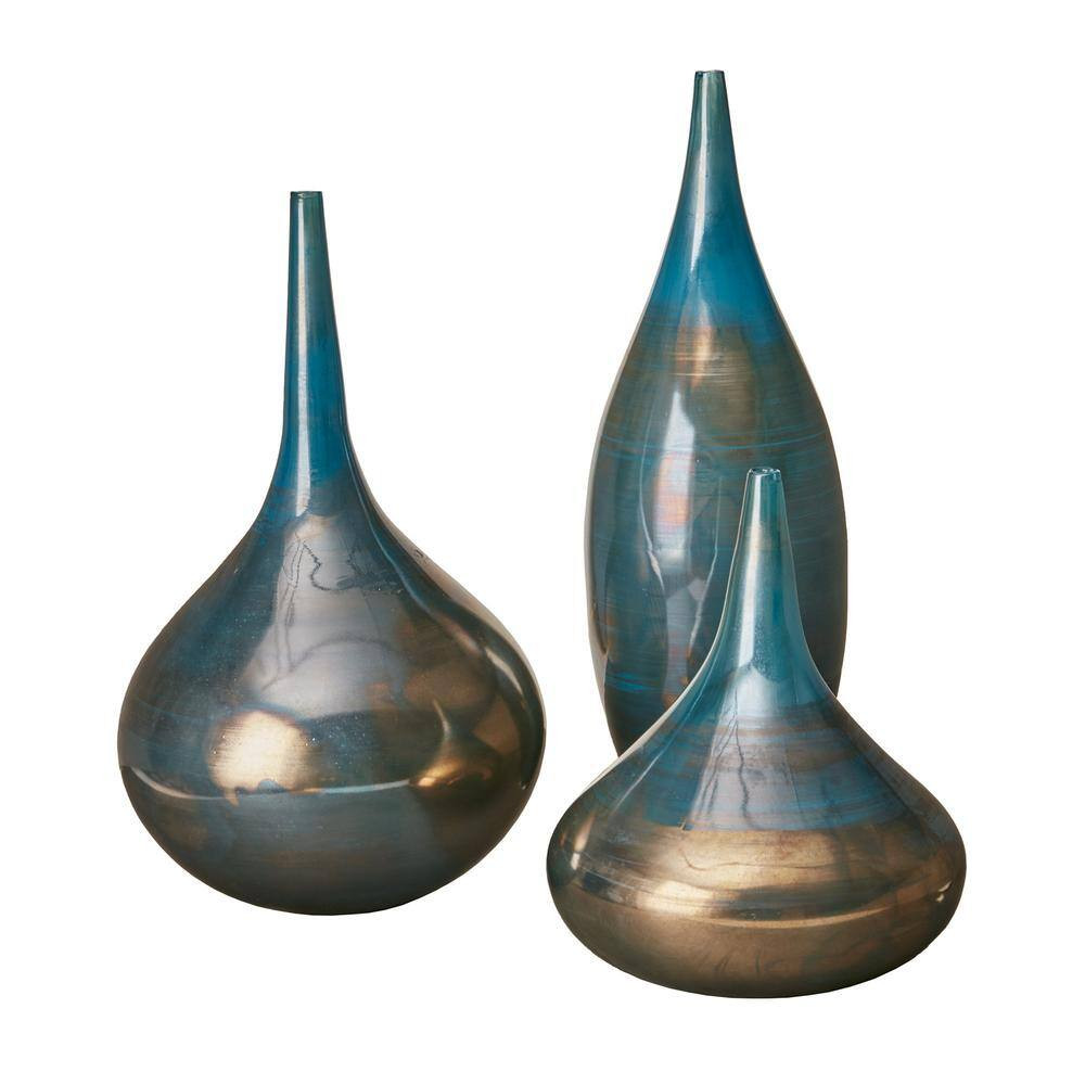 Aurora Blue and Bronze Decorative Glass Vases 3-Piece Set Aurora Blue and Bronze Decorative Glass Vases 3-Piece Set