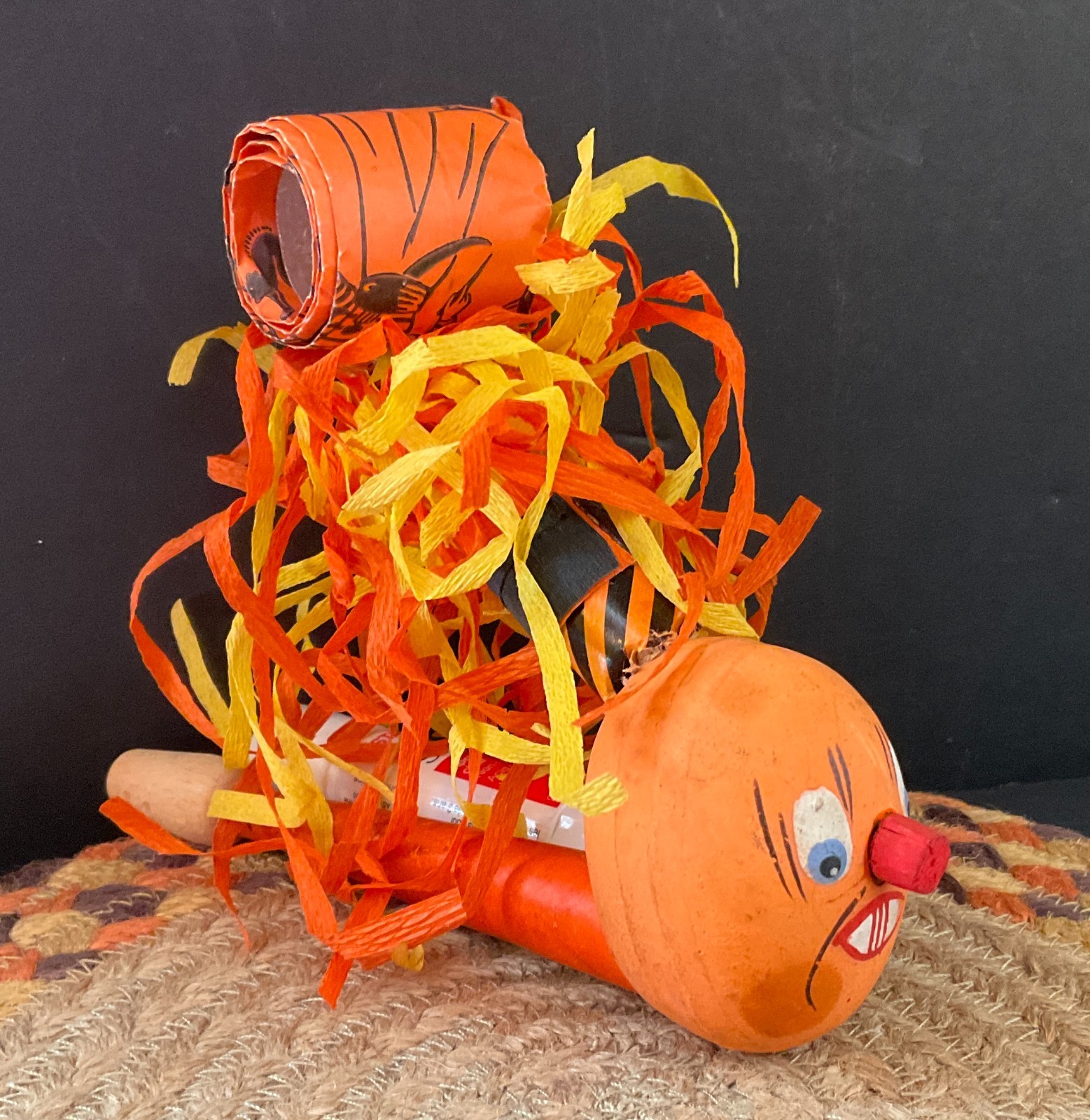 ANTIQUE GERMAN COMPOSITION HALLOWEEN PUMPKIN HEAD NOISEMAKER
