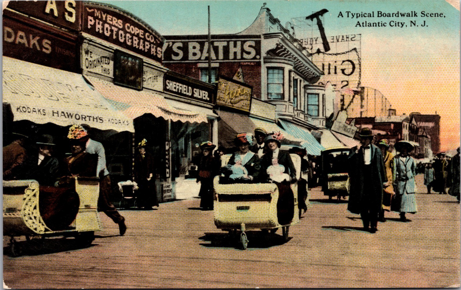 Atlantic City New Jersey Boardwalk Scene c1910s CT Co Linen Postcard Atlantic City New Jersey Boardwalk Scene c1910s CT Co Linen Postcard