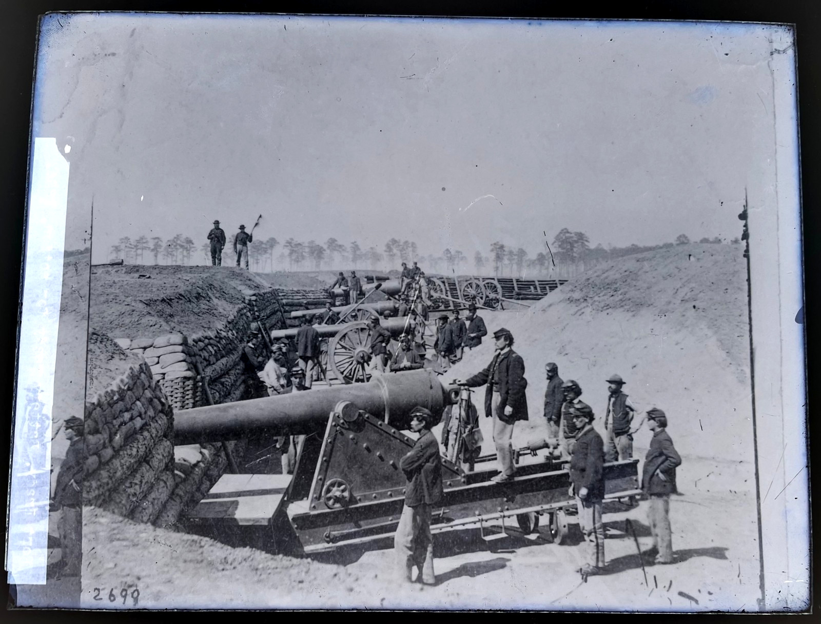 Antique CIVIL WAR GLASS NEGATIVE Fort Brady VA Battery of Parrott Guns 1st Conn