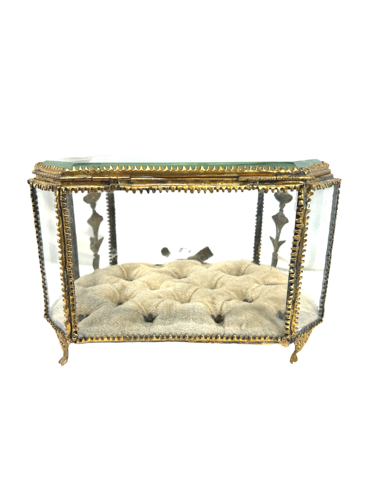 19th C Antique French Louis XVI Ormolu Beveled Glass Jewelry Casket Vitrine Box