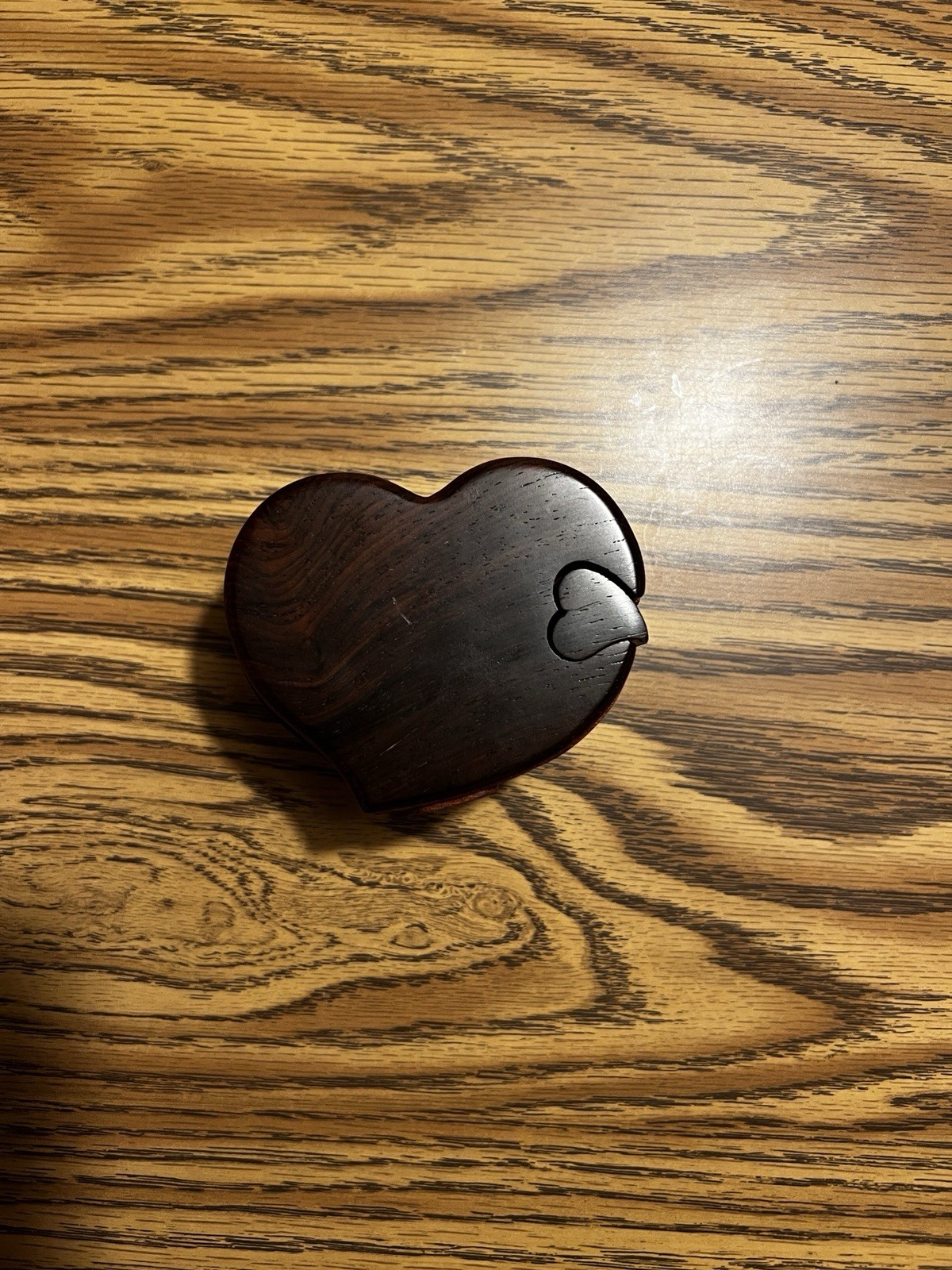 Heart Shaped Mahogany Wood Puzzle Jewelry Box - Signed By Artist Paul Yacoe