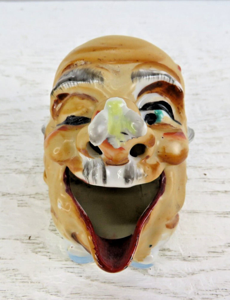 VINTAGE 1940's FLY ON NOSE OLD MAN CIGAR ASHTRAY MADE IN JAPAN