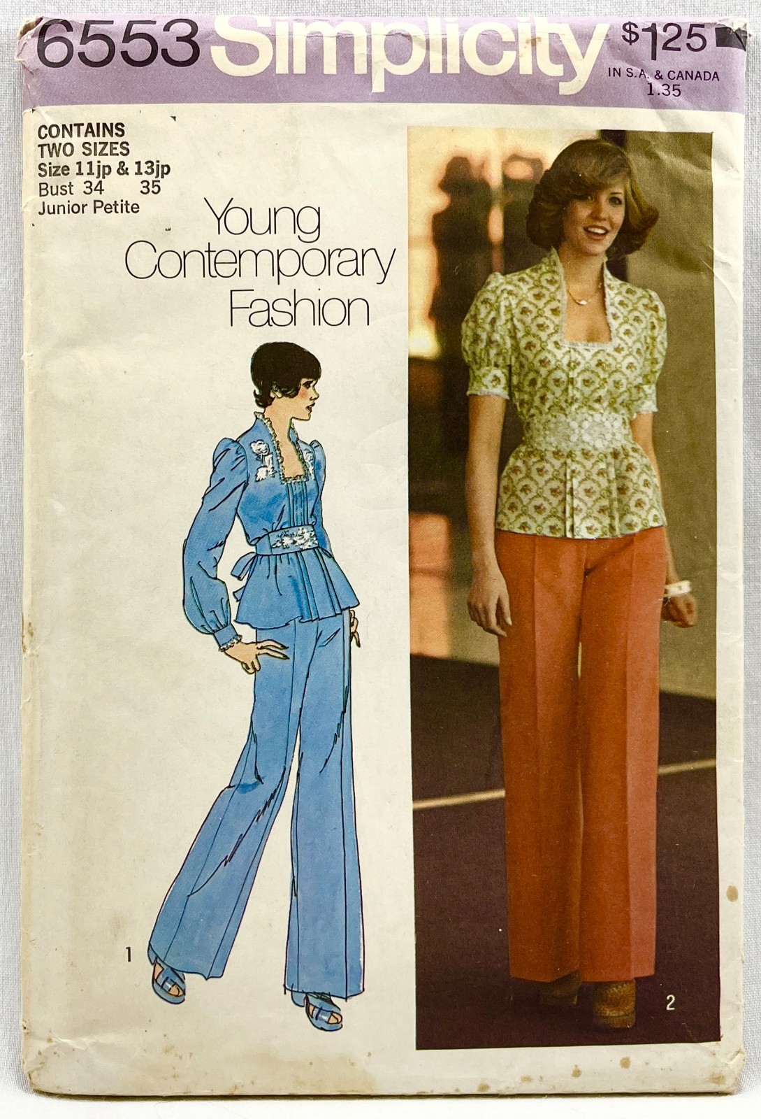 1974 Simplicity Sewing Pattern 6553 Junior Petite Top Pants Sz 11jp & 13jp 17371 1974 Simplicity Sewing Pattern 6553 Junior Petite Top Pants Sz 11jp & 13jp 17371